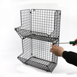 Kitchen Items Silver Black 3 Tier Detachable Metal Wire <strong>Wall</strong> Mounted Hanging Vegetables Fruit <strong>Storage</strong> <strong>Baskets</strong> - Product Image 5
