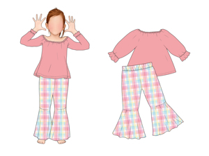 Cô Gái Mù<span class=keywords><strong>a</strong></span> Thu Trang Phục Thời Trang Rắn Dài Tay Áo Tắt Shoulder Tops Và Quần Chân Rộng Cô Gái Quần Áo Thiết Lập Tùy Chỉnh In Chuông Trang Phục - Product Image 4