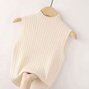 I-0669 Top sans manches rétro chic pour femme, pull court en maille respirante, couleur unie, style décontracté pour l'automne - Product Image 5