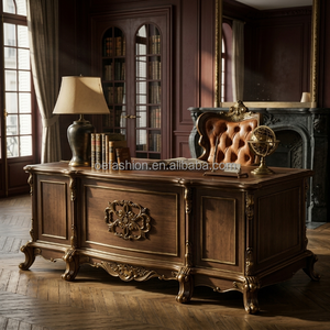 Escritorio Ejecutivo Real Personalizado para Oficina <span class=keywords><strong>de</strong></span> Palacio, Mesa <span class=keywords><strong>de</strong></span> Oficina <span class=keywords><strong>de</strong></span> Madera Maciza con Hoja <span class=keywords><strong>de</strong></span> Oro Tallada a Mano para Proyecto Hotelero FF&E Suite - Product Image 4