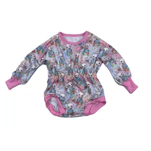 LZ2021 Baju Monyet Bayi Onesie Balita, Sweater Romper Leotard Paskah Warna Merah Muda Kelinci Cetak Lengan Panjang Baju Monyet Bayi