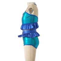 Tenue de danse 1 pièce bleu métallisé pour enfants, ensemble haut court sans manches et short à volants pour spectacle sur scène et jazz