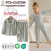Ensemble de pyjama pour filles en coton pur personnalisé en gros, col en dentelle à manches longues, vêtements de nuit pour enfants