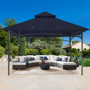 Toit gazebo double couche de luxe avec garniture décorative Toit en tissu naturel et bois traité sous pression - Product Image 4