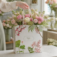 Bolsa de Regalo de Papel Floral Impresa Personalizada con Asas de Cuerda para Empaque de Flores Grandes