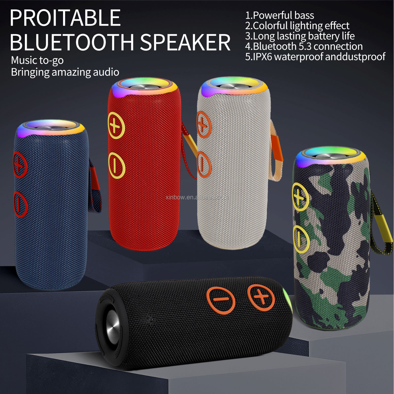 IPX6 Waterproof 20W Wireless Boombox Speaker RGB LED Lighting for