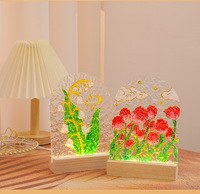Lampe en acrylique DIY faite à la main, base en bois personnalisée, design de fleur 3D en forme de tulipe, source de lumière LED pour la décoration d'ambiance de table