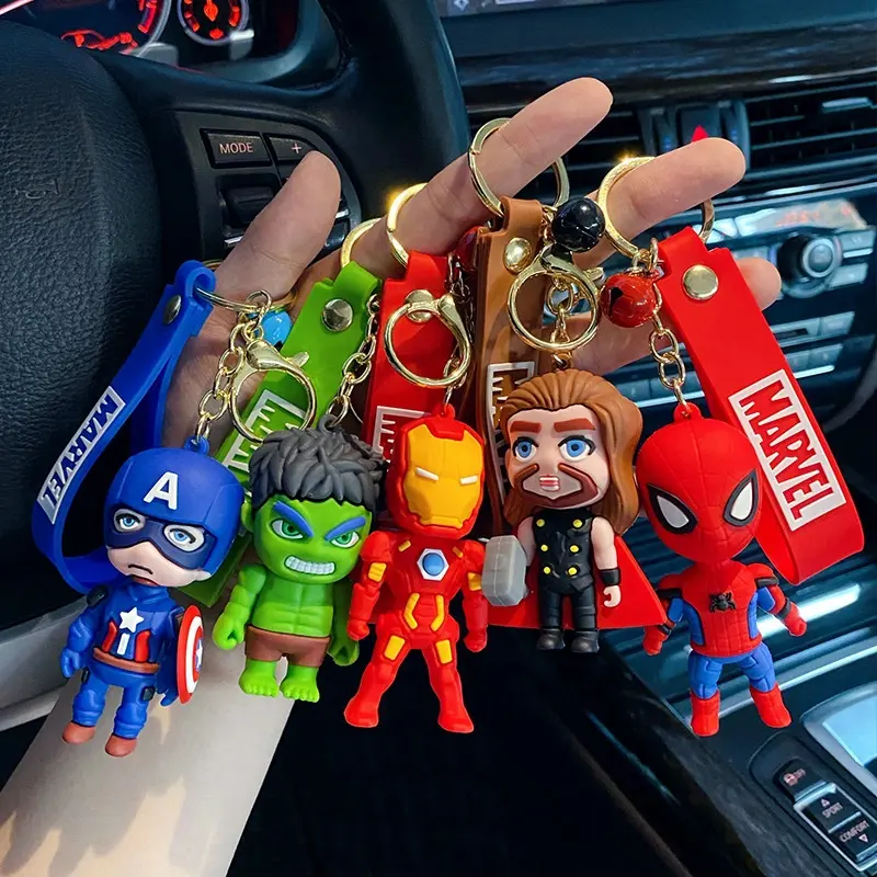PVC kids super power captain america avengers toy spider-man key ring chain 3d cartoon spiderman marvel avenger keychain
