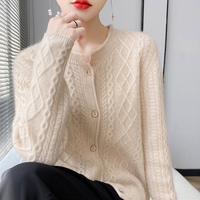 Cardigan en tricot pour femmes, hiver, uni, décontracté, élégant, chaud et confortable, doux, respirant, col rond, 100% laine, design rétro