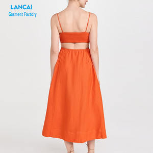 Personalizado de moda de cuello cuadrado profundo vestido casual liso ajustable pecho ahueca hacia fuera la espalda Maxi vestido - Product Image 3