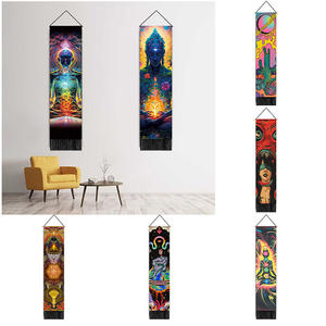 瞑想チャクラロングタペストリー壁掛け垂直トリッピーポスターハンガーリビングルーム用木製フレーム - Product Image 1