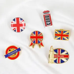 Hersteller London Souvenirs UK Union Flagge Karte Big Ben Red Phone Box Emaille Hut Kleidung Krawatte Schal Taste Pin Abzeichen revers Pins