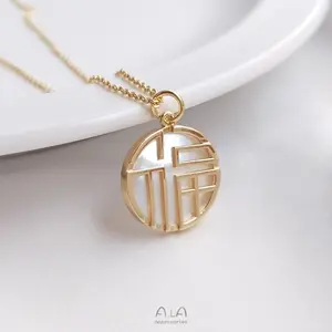 Wholesale 14k Gold Plated Chinese Style Character Necklace Pendants Diy Jewelry Color Shell Pendant