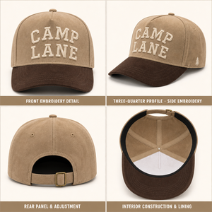 Casquette en daim bicolore de haute qualité avec logo personnalisé, broderie 3D en relief, visière incurvée, marron foncé, pour le camping, vente en gros - Product Image 2