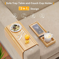 Support de tasse pliable pour canapé, plateau à collation pour accoudoir de canapé, support de tasse en bambou pour canapé
