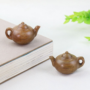 <b>Hand</b> Held Collectible Teapot Carved Sandalwood <b>Mini</b> Tea Pet With Lid Traditional Chinese Style Office Desktop Figurine - Product Image 2