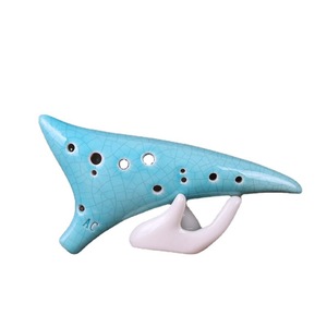 Ocarina en céramique à 12 trous avec glaçure effet craquelé, instrument ethnique unique, pour la pratique des débutants et les spectacles sur scène - Product Image 1