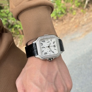 Reloj Cronógrafo Cuadrado de Lujo con Diamantes para Hombre, Correa de Cuero, Esfera con Números Romanos, Resistente al Agua, Reloj de Vestir para Negocios - Product Image 2