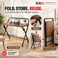 Bureau d'ordinateur pliable avec structure en métal et plateau en imitation bois pour la maison, l'étude et les petits bureaux