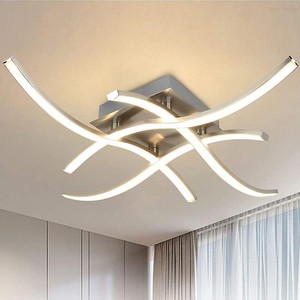 Plafonnier LED encastré au design incurvé moderne nordique, en fer et acrylique, avec commande vocale/sensorielle/télécommande, indice de protection IP33, pour chambres et salons - Product Image 1