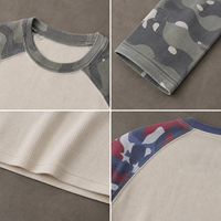 T-shirt à manches longues raglan camouflage personnalisé en coton épais pour homme, motif camouflage vintage streetwear imprimé effet vieilli