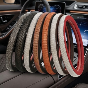 Leather Bling Rhinestone Steering Wheel Cover Luxury <b>Real</b> <b>Crystal</b> Sparkly Car Accessory for Women Silky Smooth Edges Universal - Product Image 1