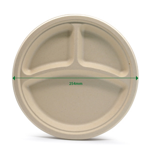 Paper Plate 10 Inch 3-Comp 100% Biodegradable Compostable Sugarcane Bagasse Heavy Duty Disposable Paper Plate Biodegradable