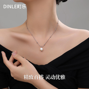 สร้อยคอจี้ไข่มุกน้ำจืดธรรมชาติสำหรับผู้หญิง Dinle เกรด AAA พร้อมสายไทเทเนียมสตีล สำหรับใส่ทุกวัน - Product Image 1
