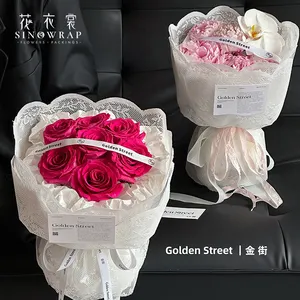 Sinowrap 신상품 레이스 및 OPP 유리 종이 인쇄 꽃 포장지 중공 디자인 꽃 포장지 몬스터의 날