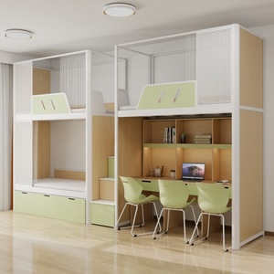 Letto a Castello Moderno a Tre Posti con Struttura in Ferro e Scrivania per Dormitorio Studentesco o Appartamento - Product Image 1