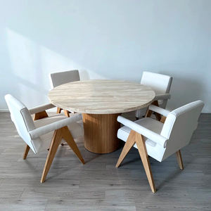 Chaise de salle à manger JAKOB en bois massif de style RH vieilli, revêtement en tissu velours vintage pour salle à manger, bureau, chaise en panneaux de contreplaqué - Product Image 1