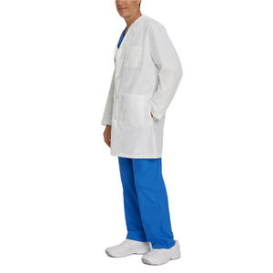 Haute qualité blanc hommes médecin veste à la mode tissé tissu vêtements de travail court imprimé infirmière laboratoire blouse pour hôpital clinique - Product Image 4