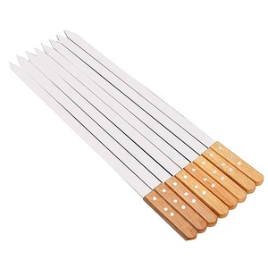 SK-6530 Brochetas Planas de Acero Inoxidable de 60 cm (23.5 Pulgadas) con Mango Largo de Madera para Barbacoa, para Preparar Koubideh, Kebab Persa y Brasileño - Product Image 1