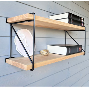 Étagère en bois d'organisation murale de ferme avec supports en métal noir plantes présentoir étagère murale flottante - Product Image 1