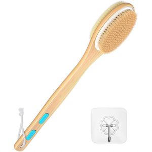 Wholesale Eco-Friendly Long Wooden Handle Loofah & Bamboo Natural Bristle Reusable Body Exfoliating Bath <b>Brush</b> Replaceable Head - Product Image 1