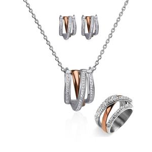 Conjuntos de Joyería de Circonia Cúbica Entrecruzada para Mujer, Venta al por Mayor de Fábrica, Collares, Anillos y Pendientes de Acero Inoxidable a la Moda - Product Image 1