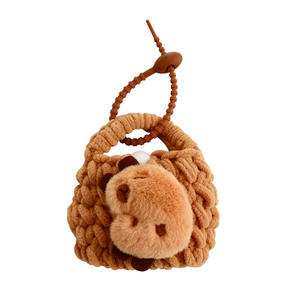 Lindo llavero de capibara de aleación y peluche suave, bolsa de almacenamiento de auriculares tejida, animal de peluche, colgante para mochila escolar, decoración para mochila - Product Image 6