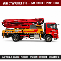 Bomba de Concreto Usada Sany 37m C10 Montada en Camión Diésel 4x2 2024, Máquina Bomba de Concreto Sany SYS230THBF 23000kg Lista para Exportación