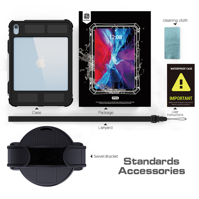 Shellbox Wholesale IP68 Standard Rugged Waterproof Shockproof case for iPad 10th Gen 2022 10.9 Inch with Free Holder and Lanyard