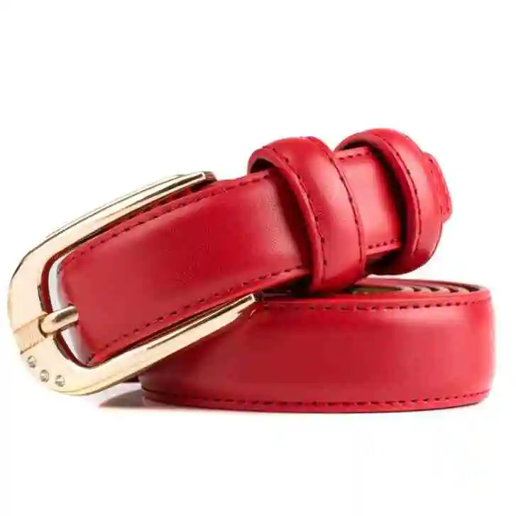 Cinturón rojo de señora, hebilla de pin versátil, Cinturón fino, cinturón de moda para mujer, venta al por mayor, hebilla elegante para mujer