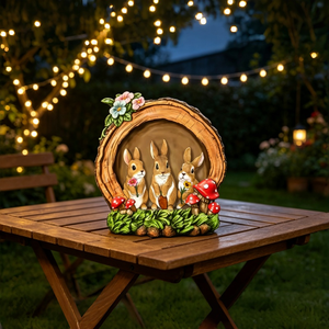 Nouvelle Arrivée : Sculpture de Lapin en Résine à LED Solaire, Effet Tronc d'Arbre, Champignon Rouge, pour Allée de Jardin Forêt Enchantée - Product Image 1