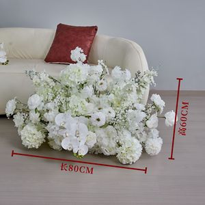A-1920 Composizione Floreale Personalizzata 80cm 60cm con <span class=keywords><strong>Rose</strong></span> Bianche e Blu in Seta e Delphinium per Decorazioni Matrimoniali e Feste - Product Image 2