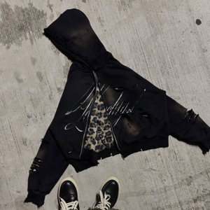 Chaqueta de Invierno Personalizada de Gran Peso con Cremallera, Doble Capa de Felpa Cepillada, Estampado de Leopardo y Guepardo Desgastado, Impermeable, Talla Grande para Hombre - Product Image 1