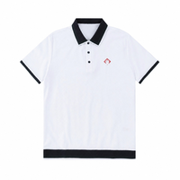 Kaos Polo Putih Pria Custom Pabrik, Kerah Bergaris Hitam, Lis Manset, Pinggiran Berpita, Tiga Kancing, Kasual Streetwear, Lengan Pendek, ODM
