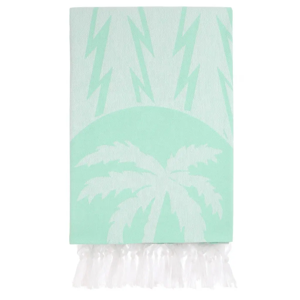 ताड़ के पेड़ नमूनों उष्णकटिबंधीय शैली सनबेड समुद्र तट स्नान तौलिया Jacquard नई फैशन पेटेंट डिजाइन निजी लेबल के साथ 100% कपास