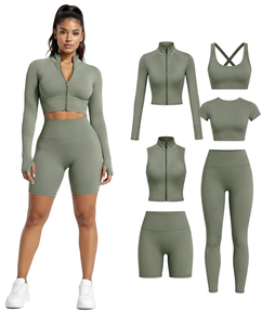 Ribbed Yoga Set Front Zipper Sports Bra and High Waist <b>Leggings</b> Women Workout Activewear - Product Image 1