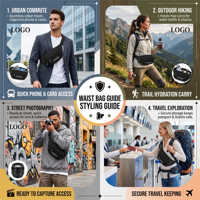 Tas Selempang Pria Anti Air Bahan Kanvas Nylon untuk Perjalanan Outdoor, Tas Pinggang, Tas Dada, Tas Selempang Hitam untuk Pria