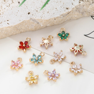 Flower Shape Zircon Inlaid Copper Charm Pendant For DIY Jewelry Making Accessory Unisex Everyday Wear Bezel Setting Charms - Product Image 1