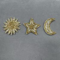 Patch brodé à la main en perles dorées ZSY, étoile, lune, à coudre, pour chapeau, veste, vêtement