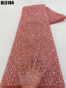 도매 가격 레이스 원단 웨딩 원피스 무거운 수제 자수 페르시 신부 레이스 원단 네이브 블루 페르시 프랑스 스팽글 - Product Image 4